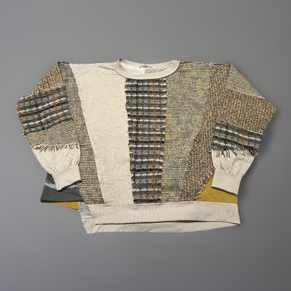Oli & Hali Womens Multicolor Earth Tone Avery Patchwork Boho Pullover Sweater S